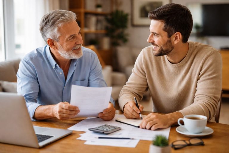 padre e hijo planificando pacto sucesorio