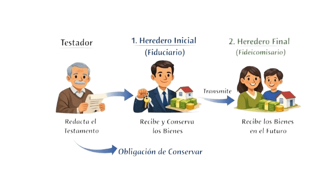Esquema del funcionamiento de un fideicomiso en una herencia